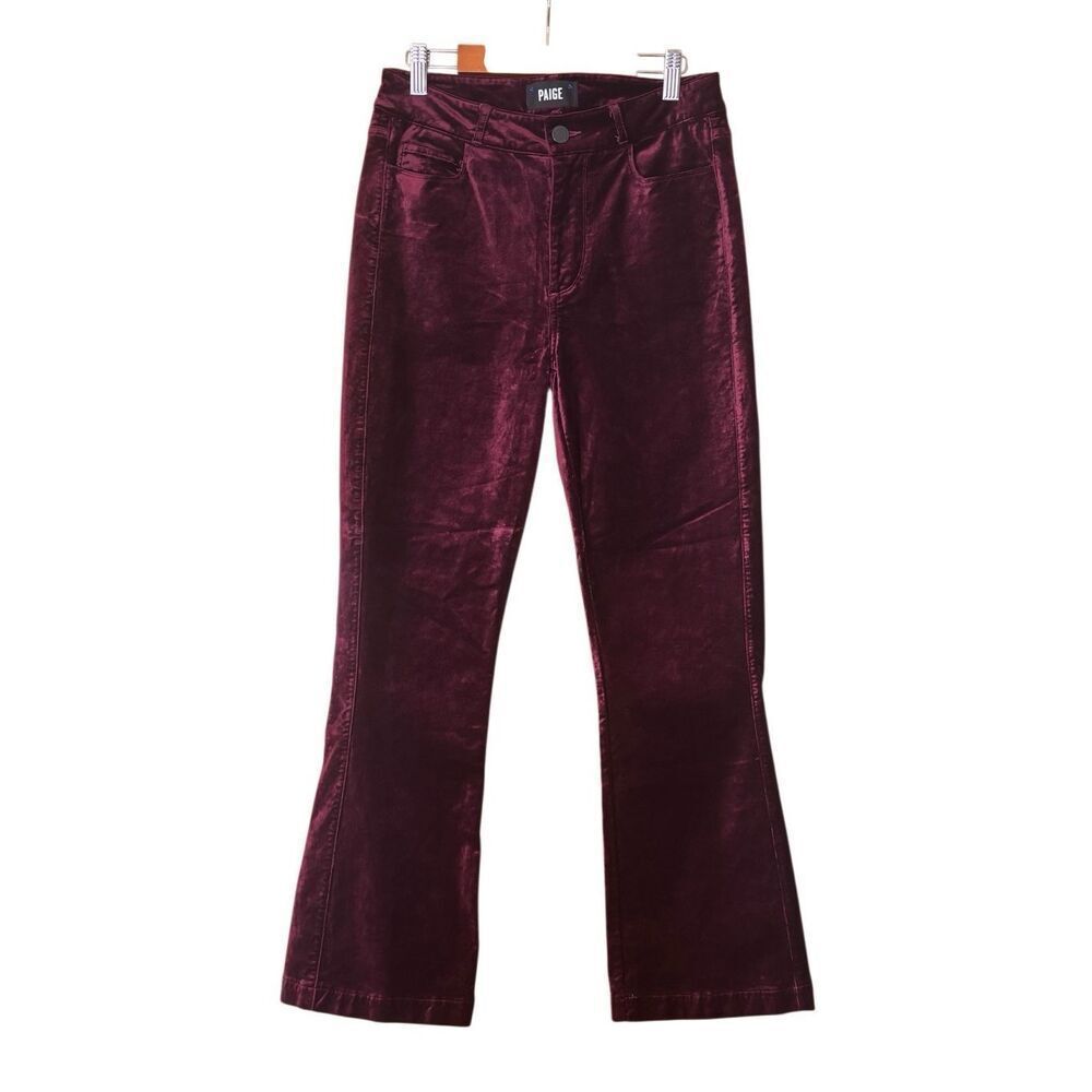 Paige Colette crop flare velvet Pant dark oxblood size 27